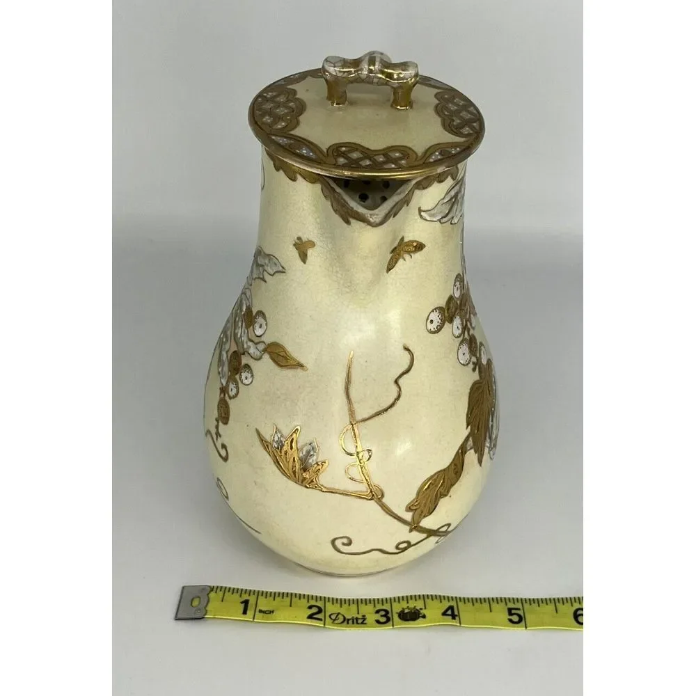 Antique English‎ Staffordshire Ivory and Gold Gilded Pottery Teapot